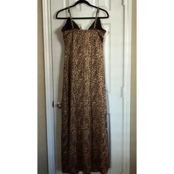Popilush Satin Goddess Maxi Dress XL Leopard Print Built-In Shapewear Sexy Glam - Picture 5 of 9